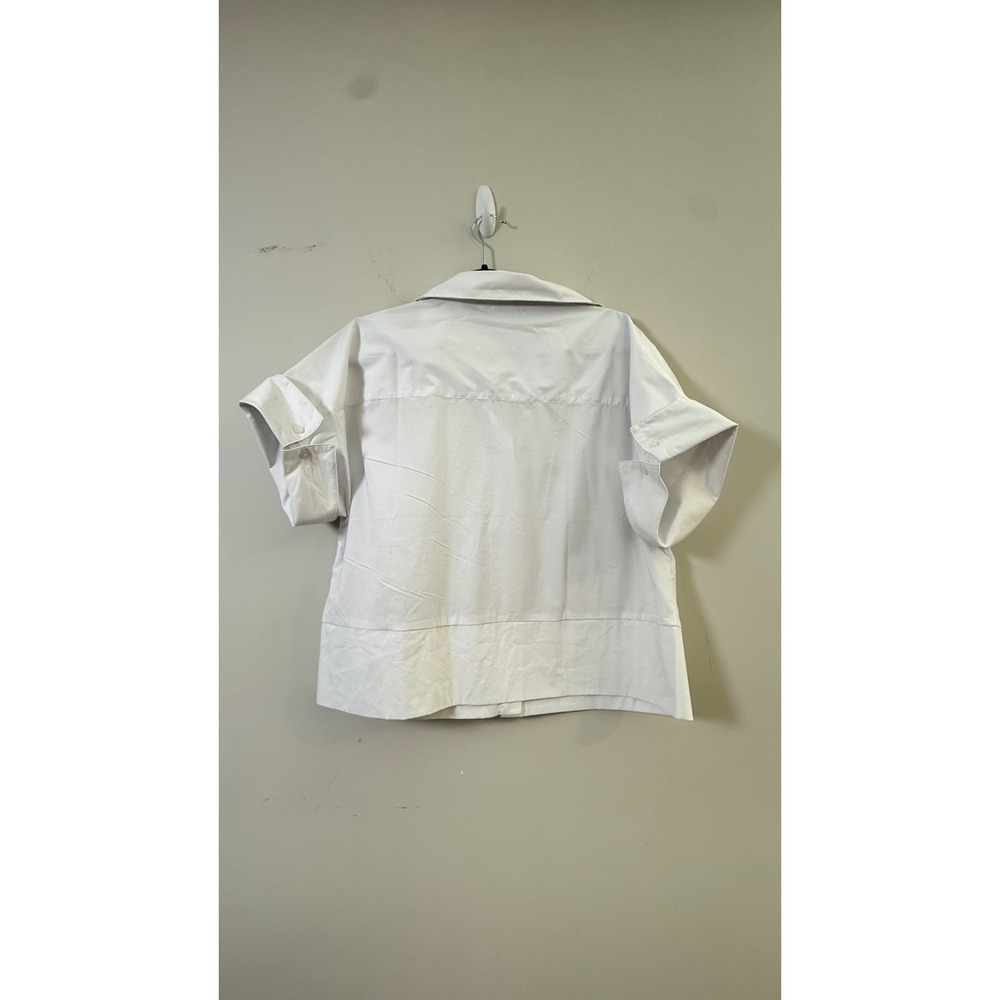 Hope & Harlow Button Down White Cuffed Short Sleeve Top Womens Large - Picture 2 of 8